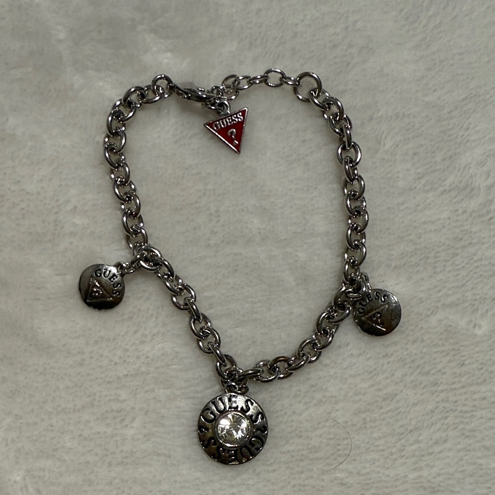 GUESS Silver and Red Charm Bracelet